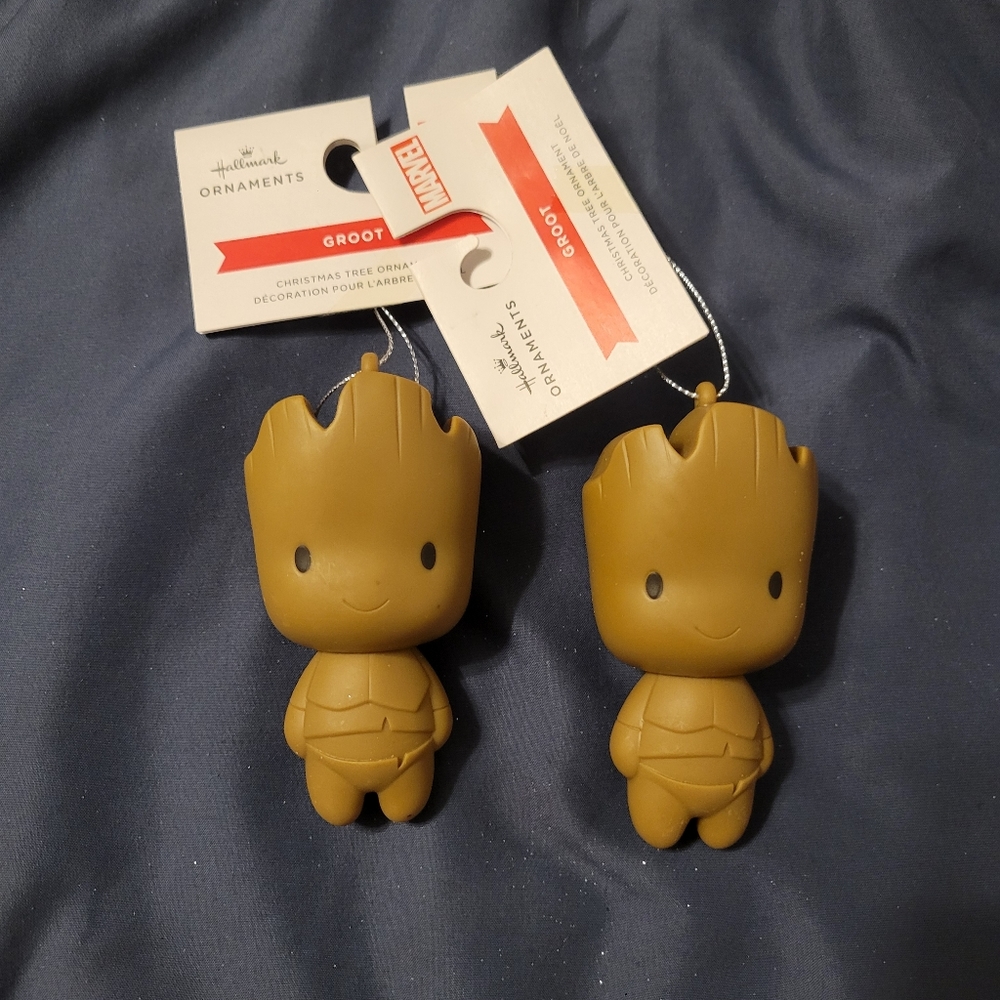 Hallmark 2 Marvel Groot Christmas Ornaments 2023 Marvel New With Tags Plastic